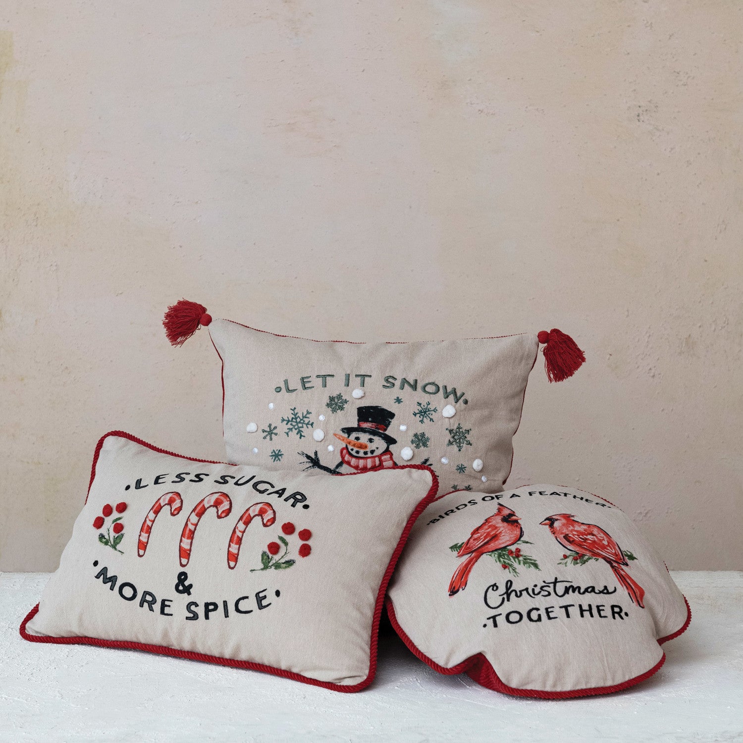 Cotton Printed Lumbar Pillow w/ Corduroy Back &amp; Piping
