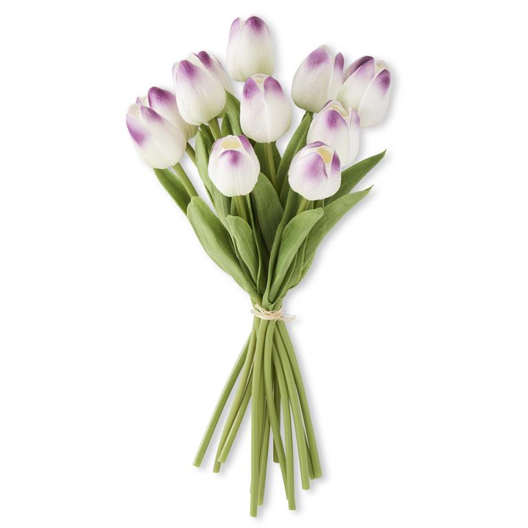Purple/White Real Touch Mini Tulip Bundle