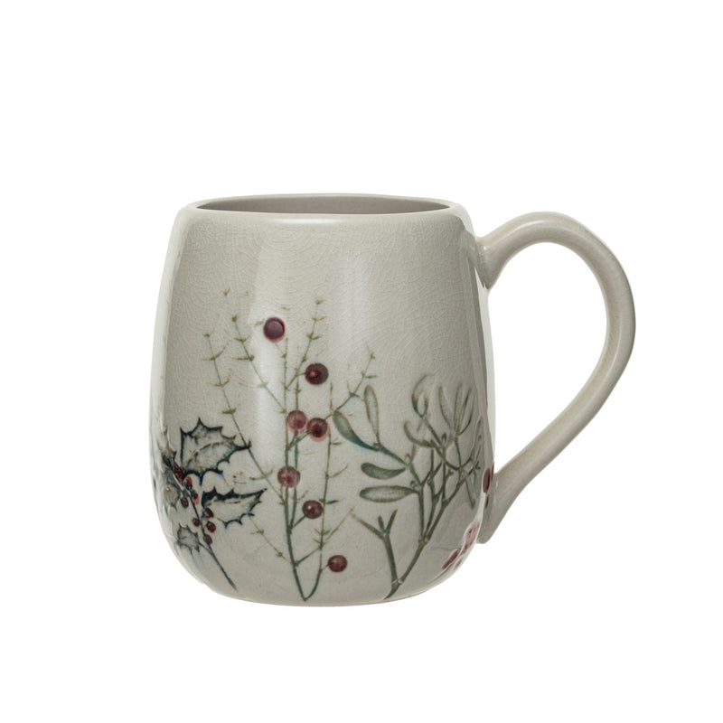 Debossed Stoneware Mug w/ Seasonal Botanicals