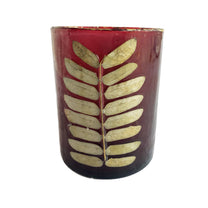 Glass Votive Holder with Embedded Eucalyptus Leaves