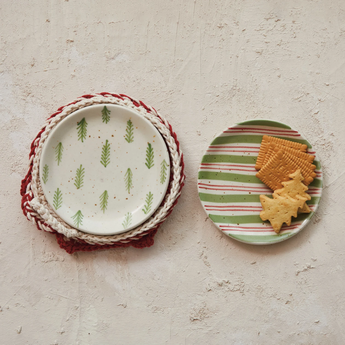 Hand-Painted Stoneware Plate w/ Pattern, 2 Styles