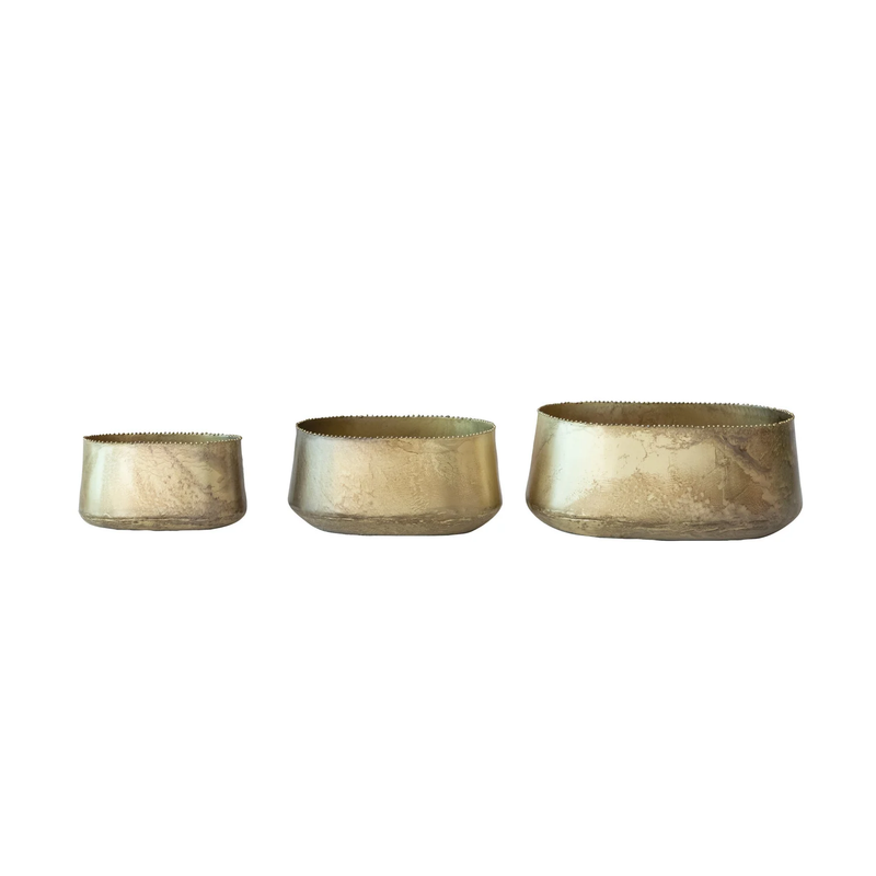 Metal Planters w/ Beaded Edge, Antique Brass Finish