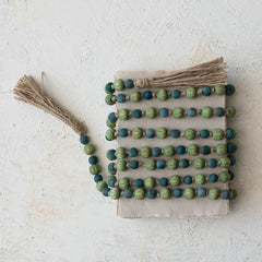 Paulownia Wood Bead Garland w/ Jute Tassels