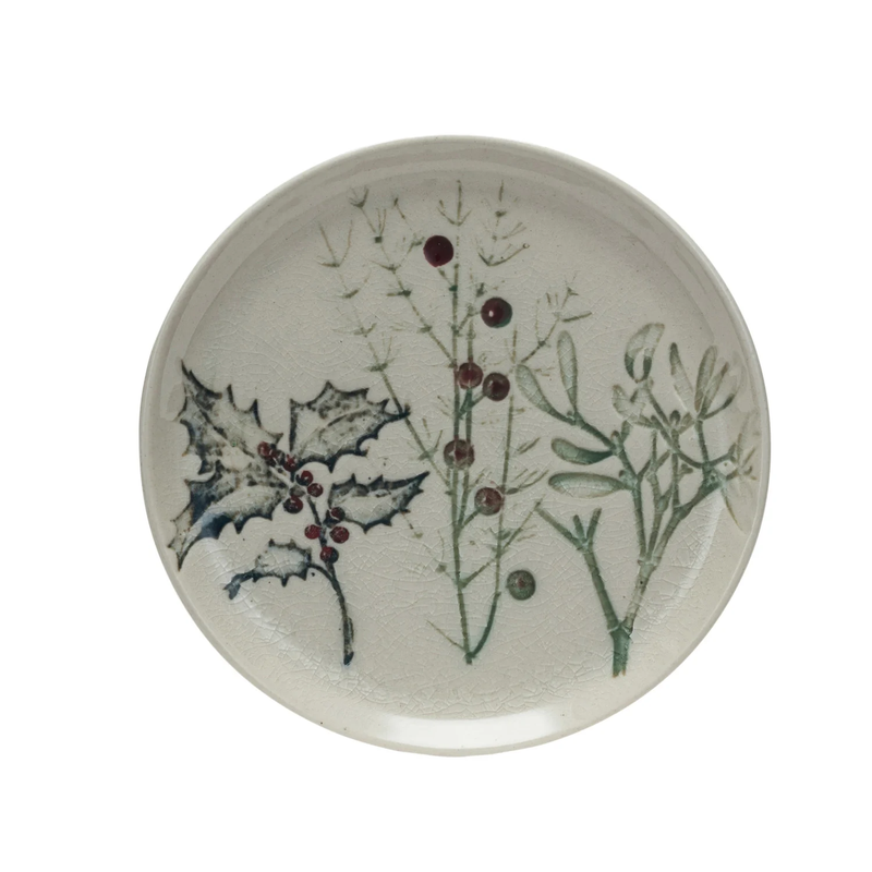 Debossed Stoneware Plate w/ Seasonal Botanicals