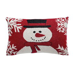 Cotton Knit Chenille Pillow w/ Snowman & Snowflakes