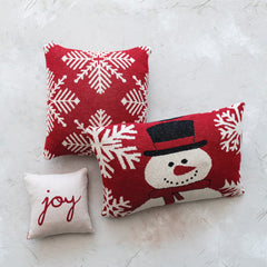 Cotton Knit Chenille Pillow w/ Snowman & Snowflakes