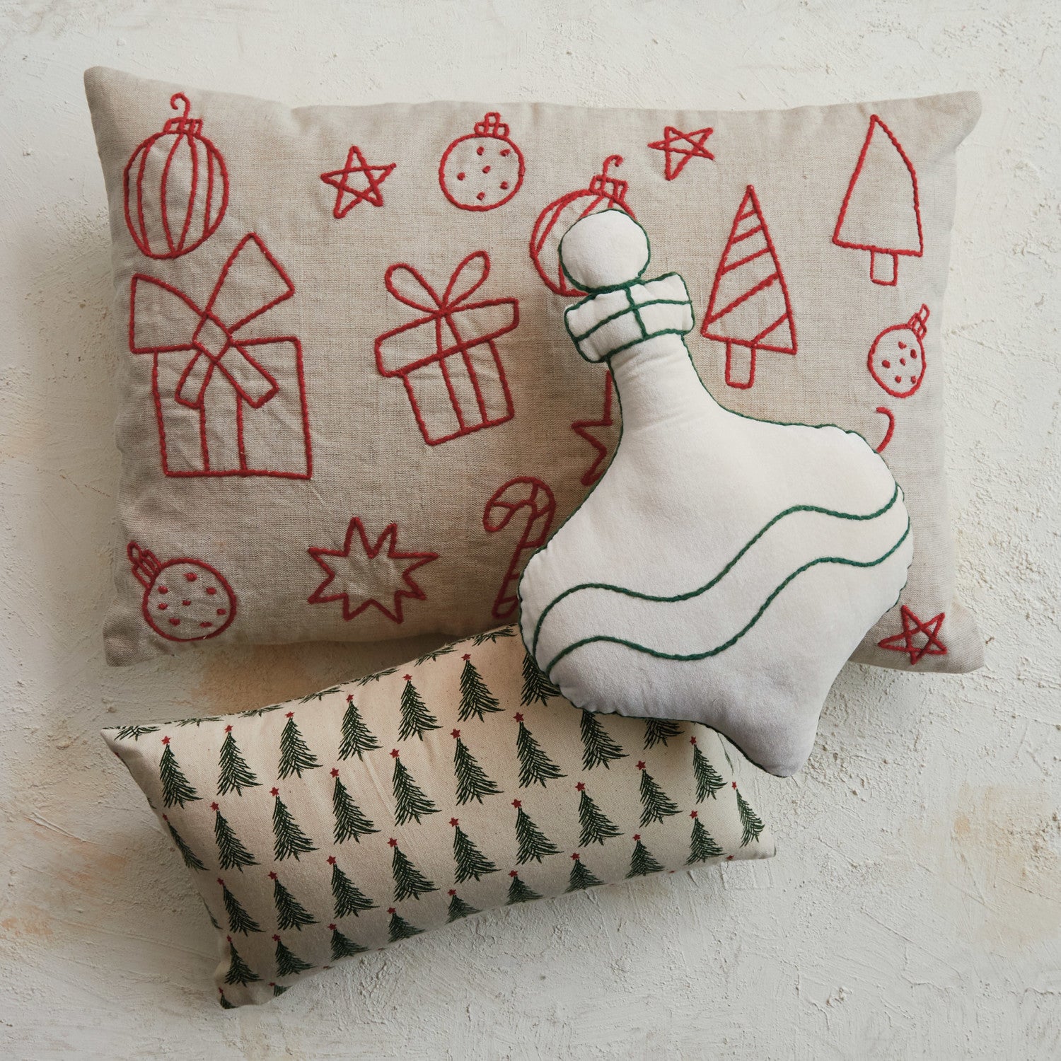 Lumbar Pillow w/ Embroidered Holiday Icons