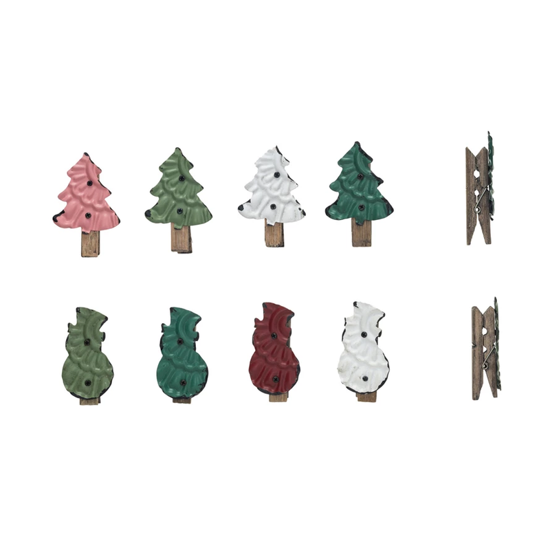 Embossed Metal Snowman/Tree Clip, Distressed Finish, 5 Colors, 2 Styles