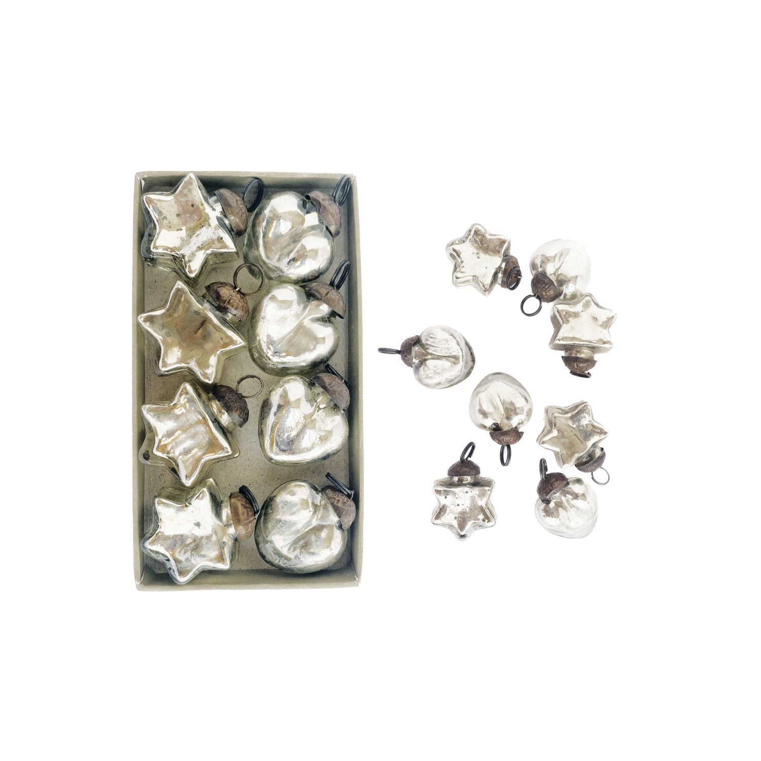 Mercury Glass Heart &amp; Star Ornaments