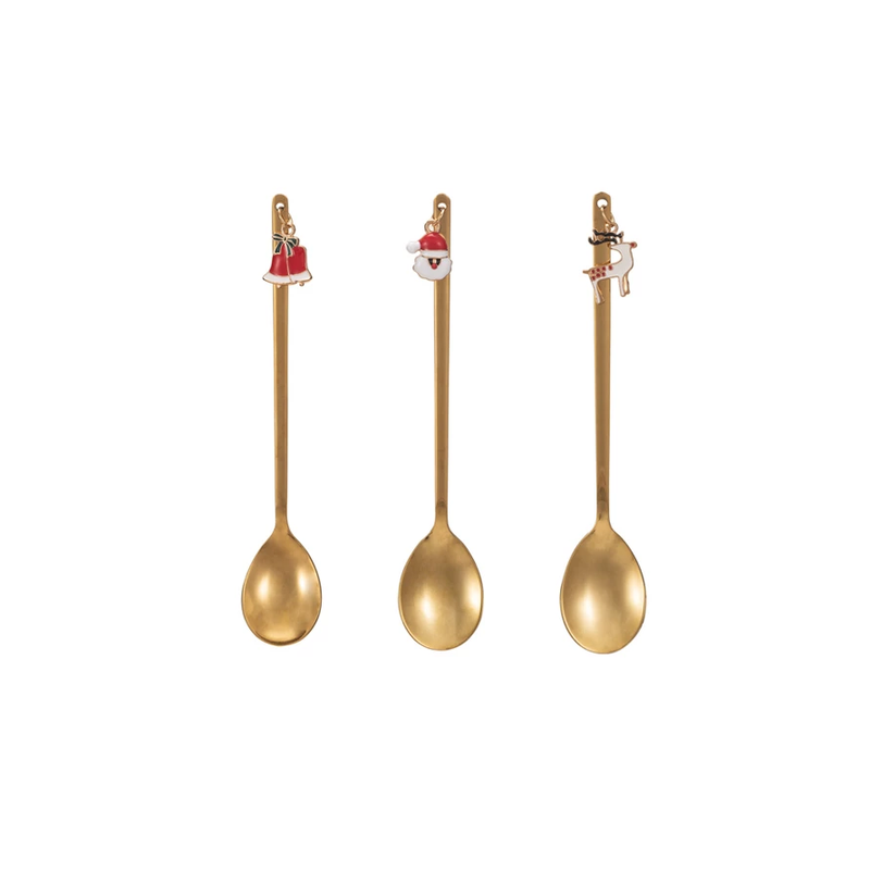 Stainless Steel Spoon w/ Holiday Charm, Gold Finish