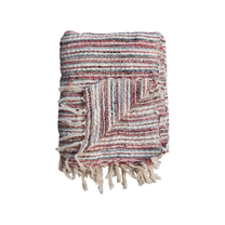 Woven Cotton &amp; Wool Throw w/ Stripes &amp; Fringe, Multi Color