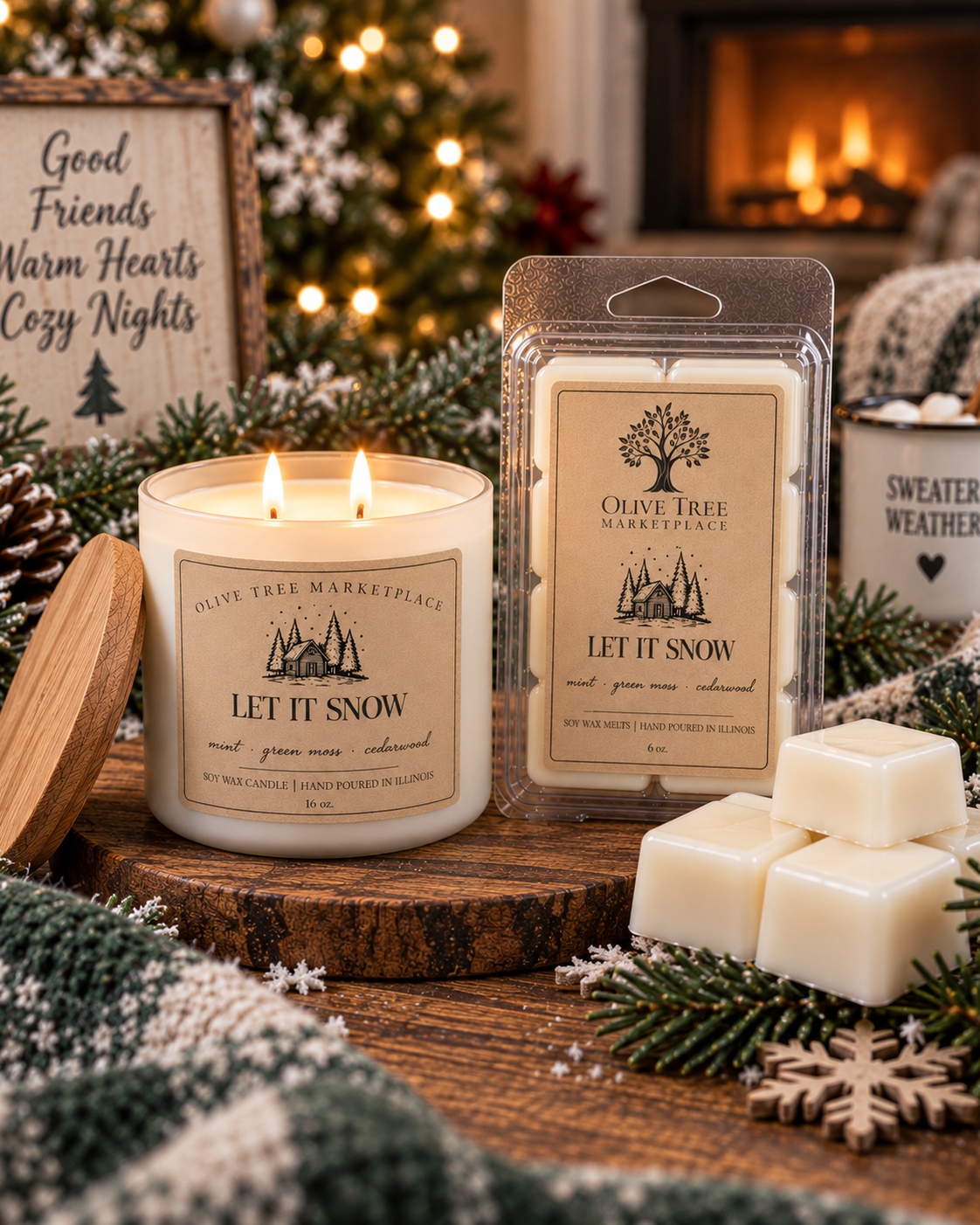 Let It Snow Simply Elegant candle and wax melt packaging detail