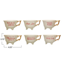 Stoneware Footed Teacup w/ Saying &amp; Gold Electroplating