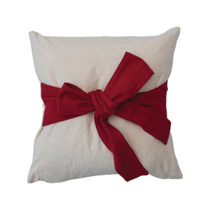 Hand-Woven Cotton Slub Pillow w/ Bow