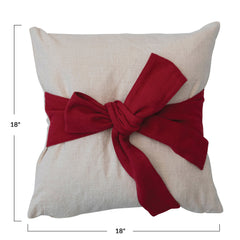 Hand-Woven Cotton Slub Pillow w/ Bow