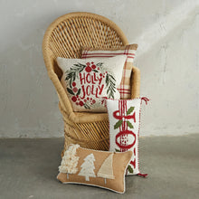 Load image into Gallery viewer, Two-Sided Cotton Knit Pillow w/ Wreath &quot;Holly Jolly&quot;