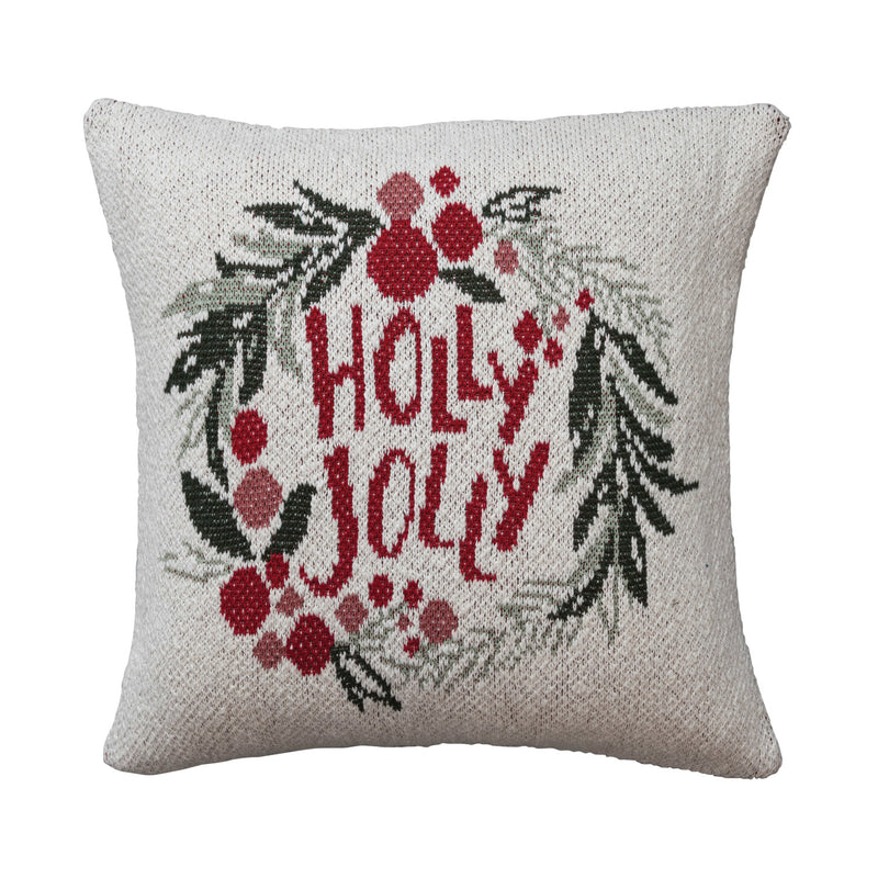 Two-Sided Cotton Knit Pillow w/ Wreath 