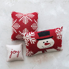 Two-Sided Cotton Knit Pillow w/ Snowflakes