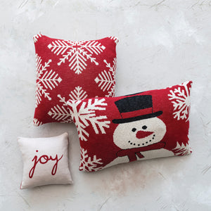 Two-Sided Cotton Knit Pillow w/ Snowflakes