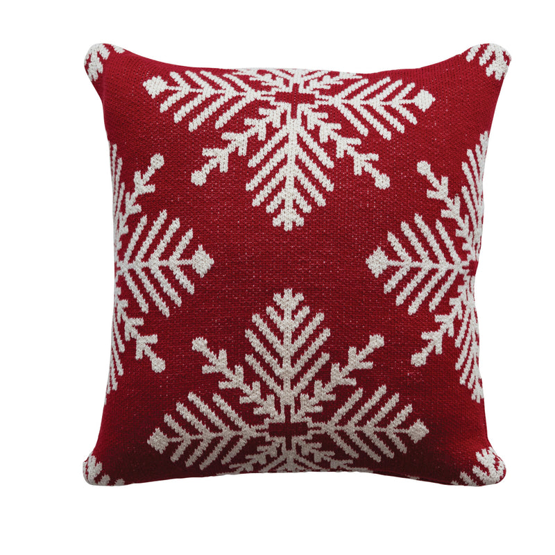 Two-Sided Cotton Knit Pillow w/ Snowflakes