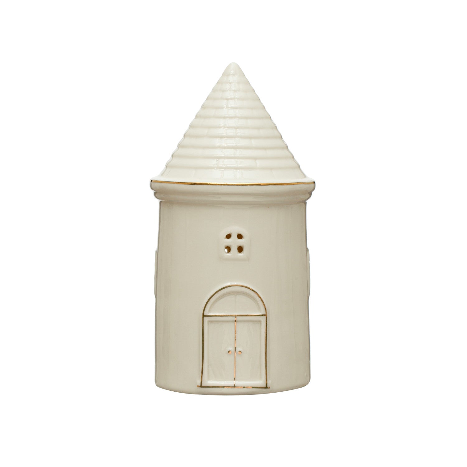 Stoneware House w/ LED Light &amp; Gold Electroplating