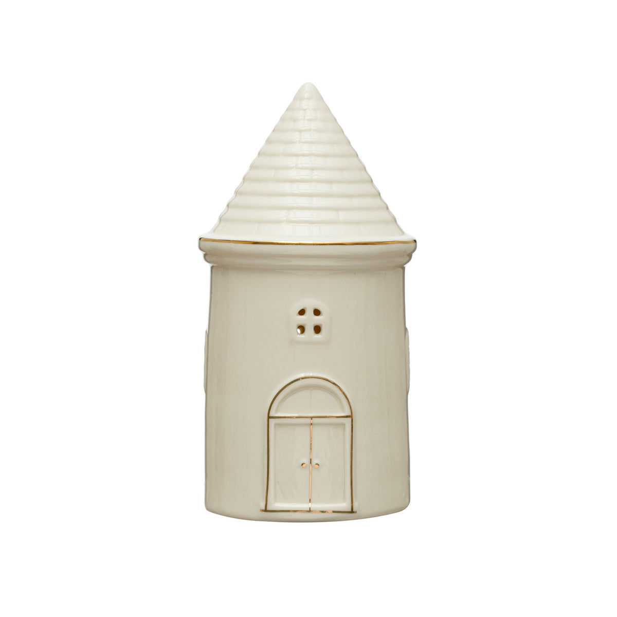 Stoneware House w/ LED Light &amp; Gold Electroplating