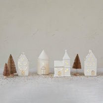 Stoneware House w/ LED Light &amp; Gold Electroplating