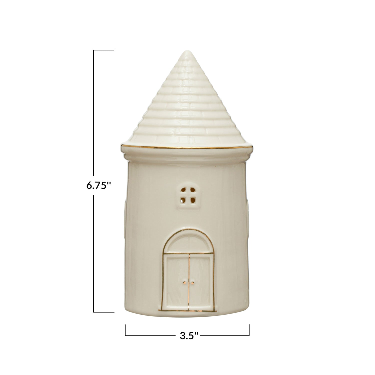 Stoneware House w/ LED Light &amp; Gold Electroplating