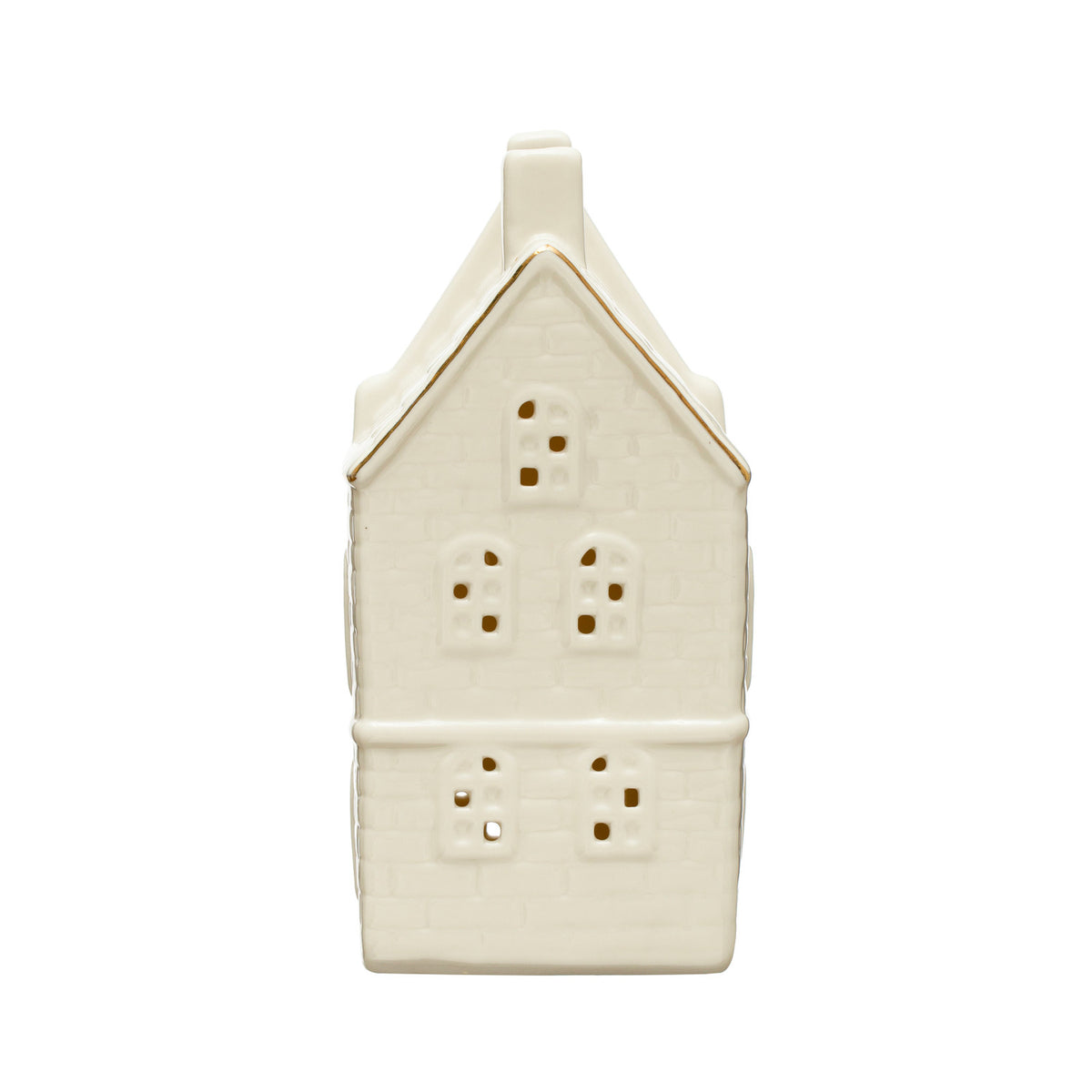 Stoneware House w/ LED Light &amp; Gold Electroplating
