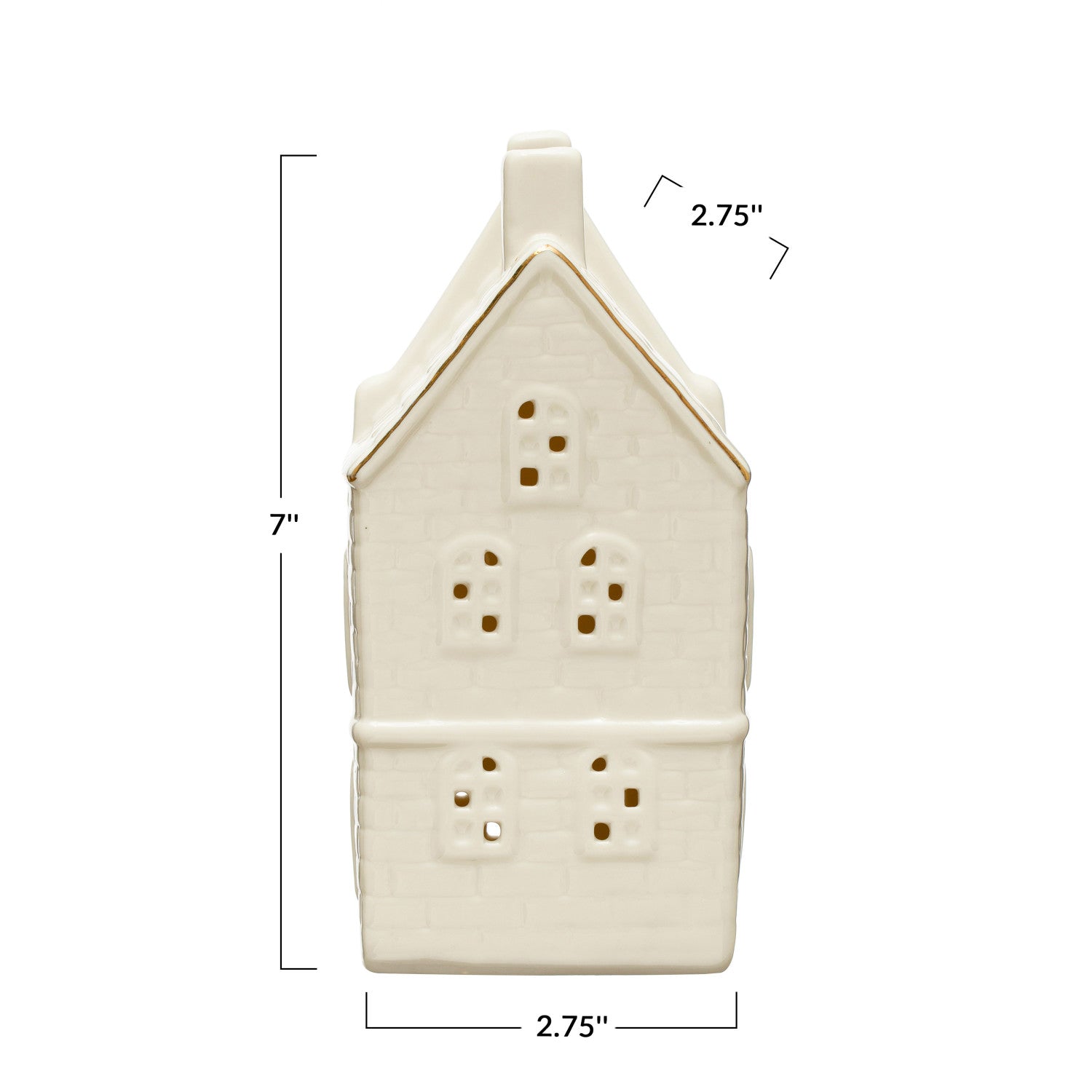 Stoneware House w/ LED Light &amp; Gold Electroplating
