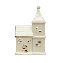 Stoneware House w/ LED Light &amp; Gold Electroplating