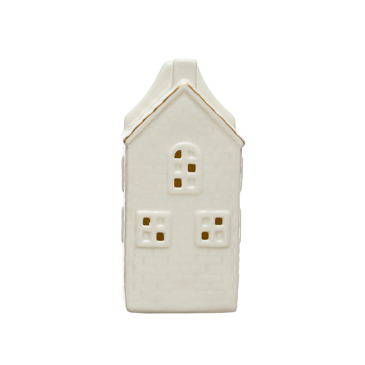 Stoneware House w/ LED Light &amp; Gold Electroplating