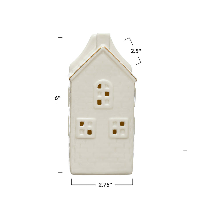 Stoneware House w/ LED Light & Gold Electroplating