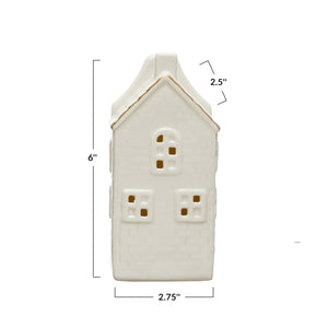 Stoneware House w/ LED Light & Gold Electroplating