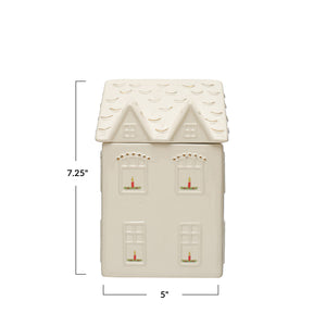 Hand-Painted Stoneware House Cookie Jar w/ Gold Electroplating