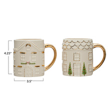 Load image into Gallery viewer, Hand-Painted Stoneware House Mug w/ Gold Electroplating