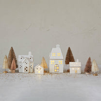 Stoneware Village w/ LED Lights &amp; Gold Electroplating