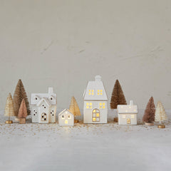 Stoneware Village w/ LED Lights & Gold Electroplating