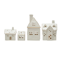 Stoneware Village w/ LED Lights & Gold Electroplating