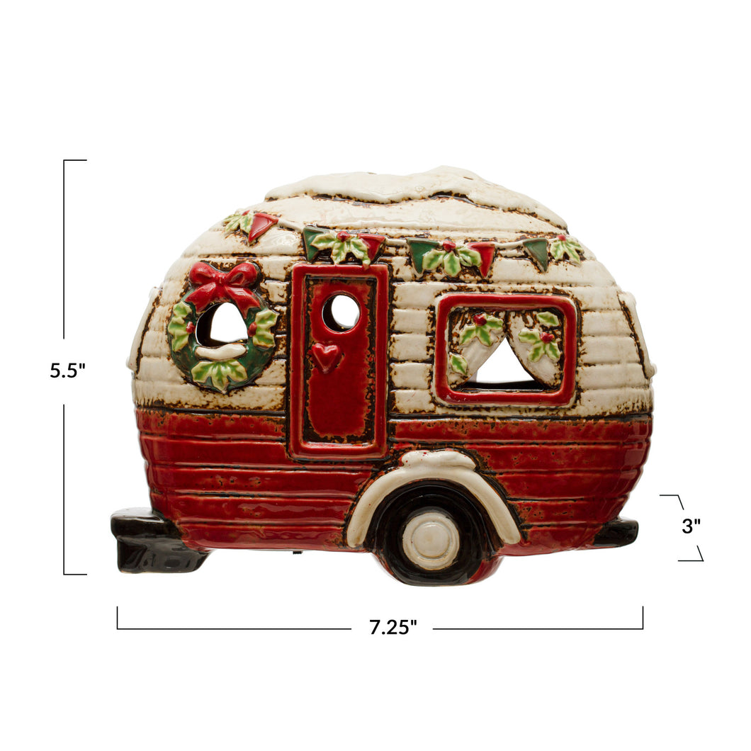 Hand-Painted Stoneware Camper w/ LED Lights