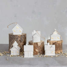 Load image into Gallery viewer, Stoneware House Ornament w/ LED Light