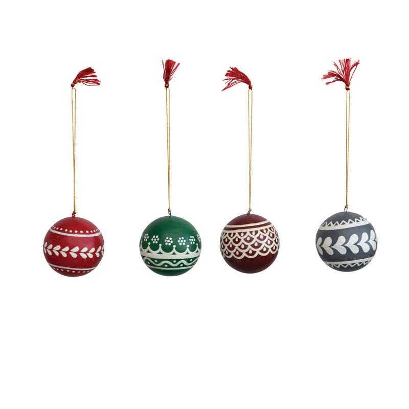 Hand-Painted Paper Mache Ball Ornament