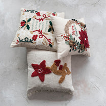 Cotton &amp; Linen Pillow w/ Embroidery &amp; Applique "Warmest Wishes"