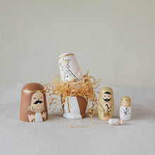 Load image into Gallery viewer, Hand-Painted Wood Nativity Nesting Dolls