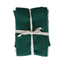 Cotton Woven/Waffle Weave Tea Towels, Green &amp; White, Set of 3
