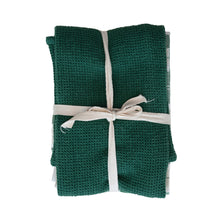 Load image into Gallery viewer, Cotton Woven/Waffle Weave Tea Towels, Green &amp; White, Set of 3
