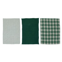 Cotton Woven/Waffle Weave Tea Towels, Green &amp; White, Set of 3