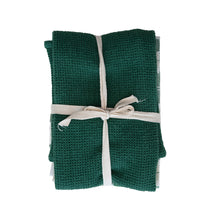 Cotton Woven/Waffle Weave Tea Towels, Green &amp; White, Set of 3