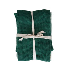 Load image into Gallery viewer, Cotton Woven/Waffle Weave Tea Towels, Green &amp; White, Set of 3