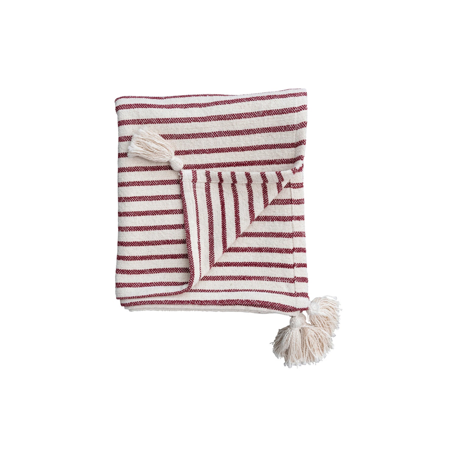 Cotton Slub Throw w/ Stripes &amp; Tassels
